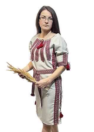 Жіноче вишите традиційне плаття в кольорі беж із регульованою шнурівкою з боків 44 Київ