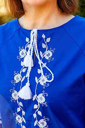 Вышиванка женская, льняная, с длинным рукавом, цвет электрик, топ Киев