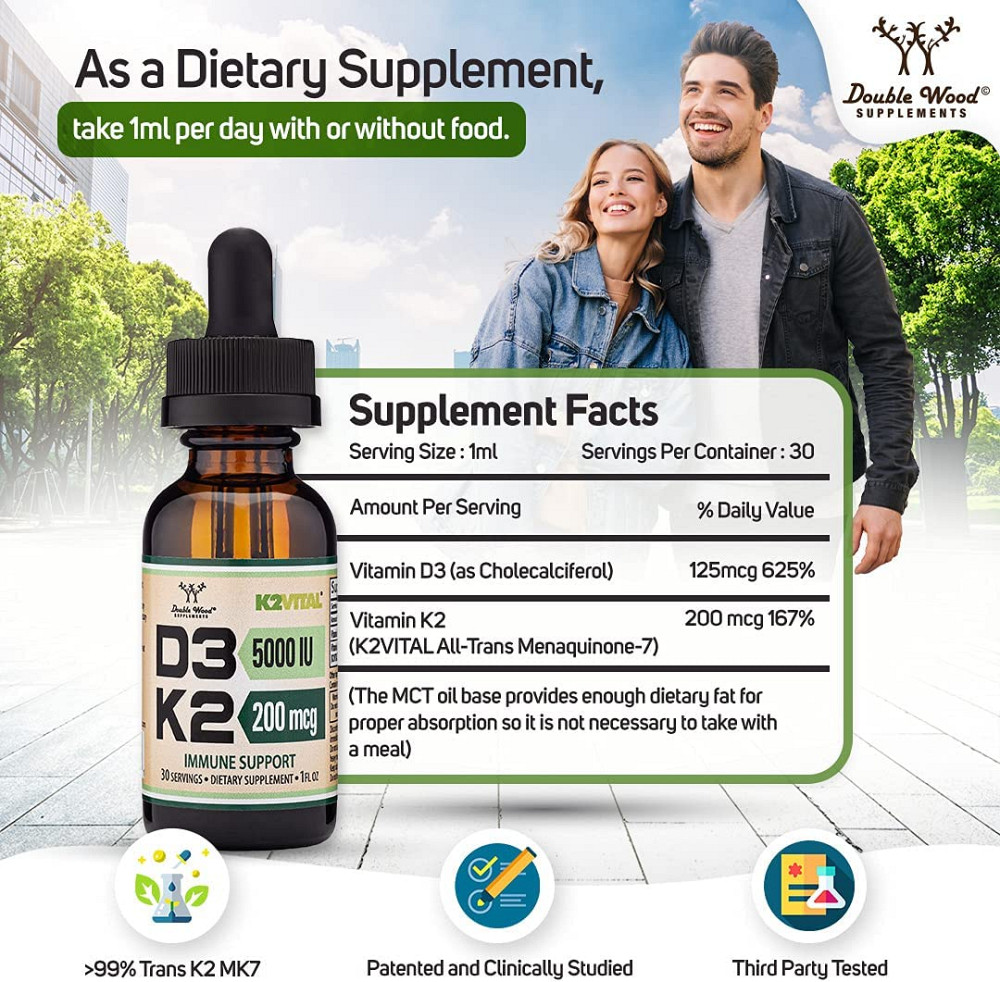Вітамін D3+K2 Double Wood Vitamin D3 + K2 Liquid Drops 30 ml Луцьк - фото 2