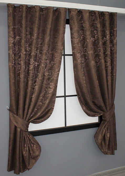 Комплект коротких штор VR-Textil Лен мрамор Pavliani № 1173ш Коричневый 130х170 см 2 шт (35-0055) Киев - изображение 2
