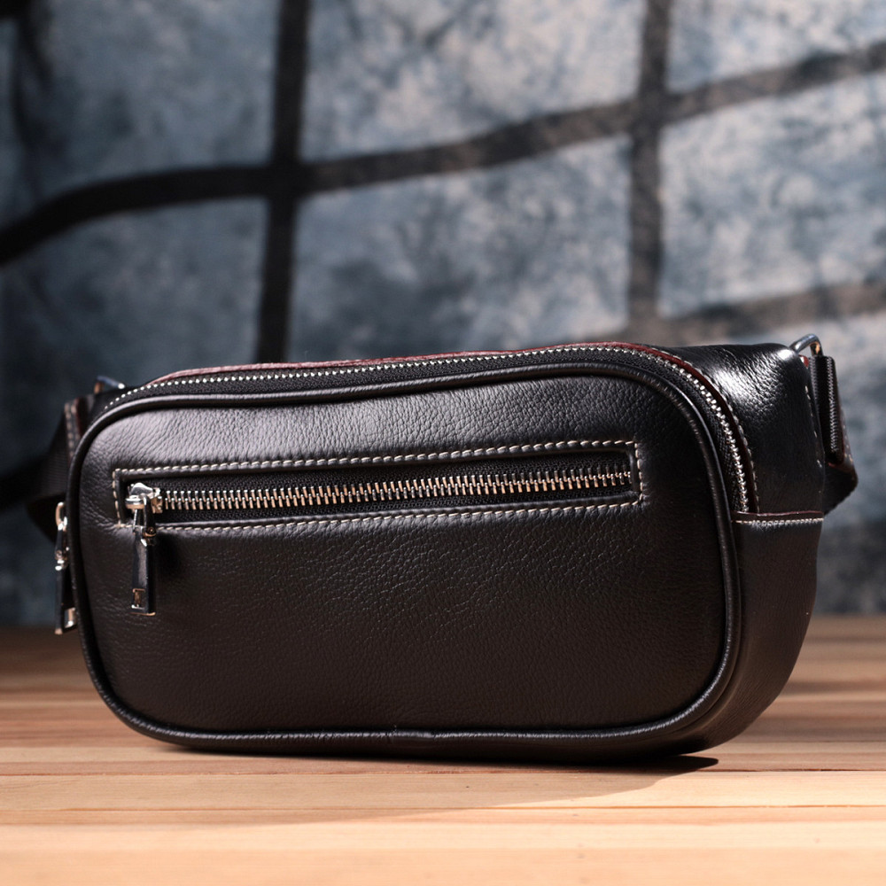 Стильная мужская бананки из мягкой натуральной кожи Vintage sale_15116 Черный Киев - изображение 9