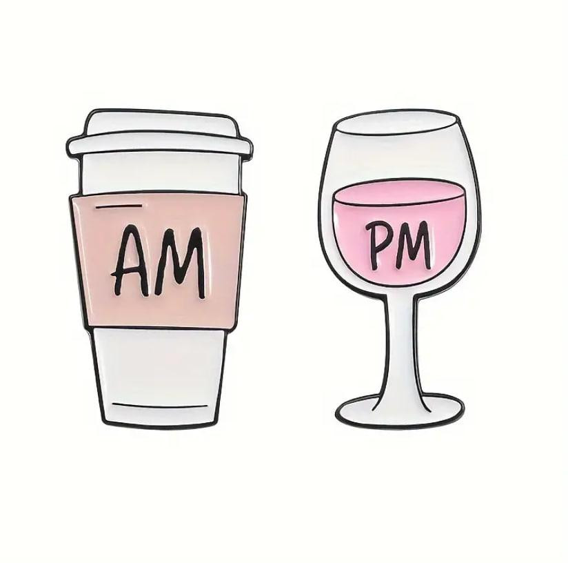 Значки AM&PM — набор из 2-х шт. с кофе и вином (в мультяшном стиле) Киев - изображение 7