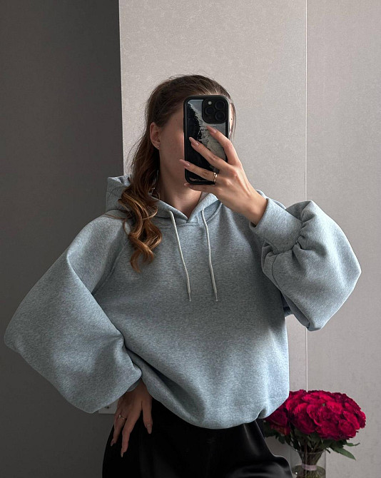 Жіноча базова тепла худіоверсайз тринитка на флісі Меланж Одеса - фото 1