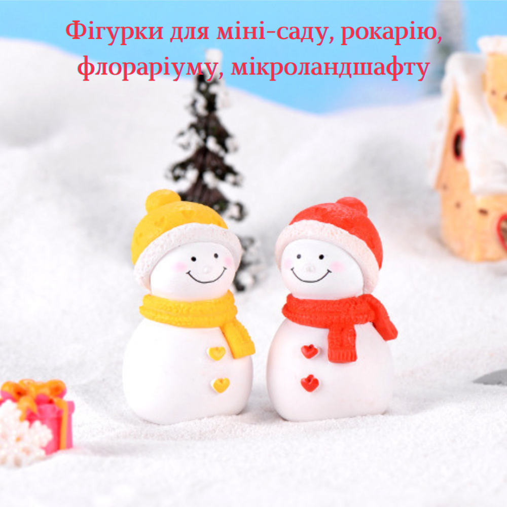 Новогодние фигурки Дети со снеговиком для миниатюры, мини-сада, флорариума, декора интерьера. Набор 3 фигурки Красный Одесса - изображение 4