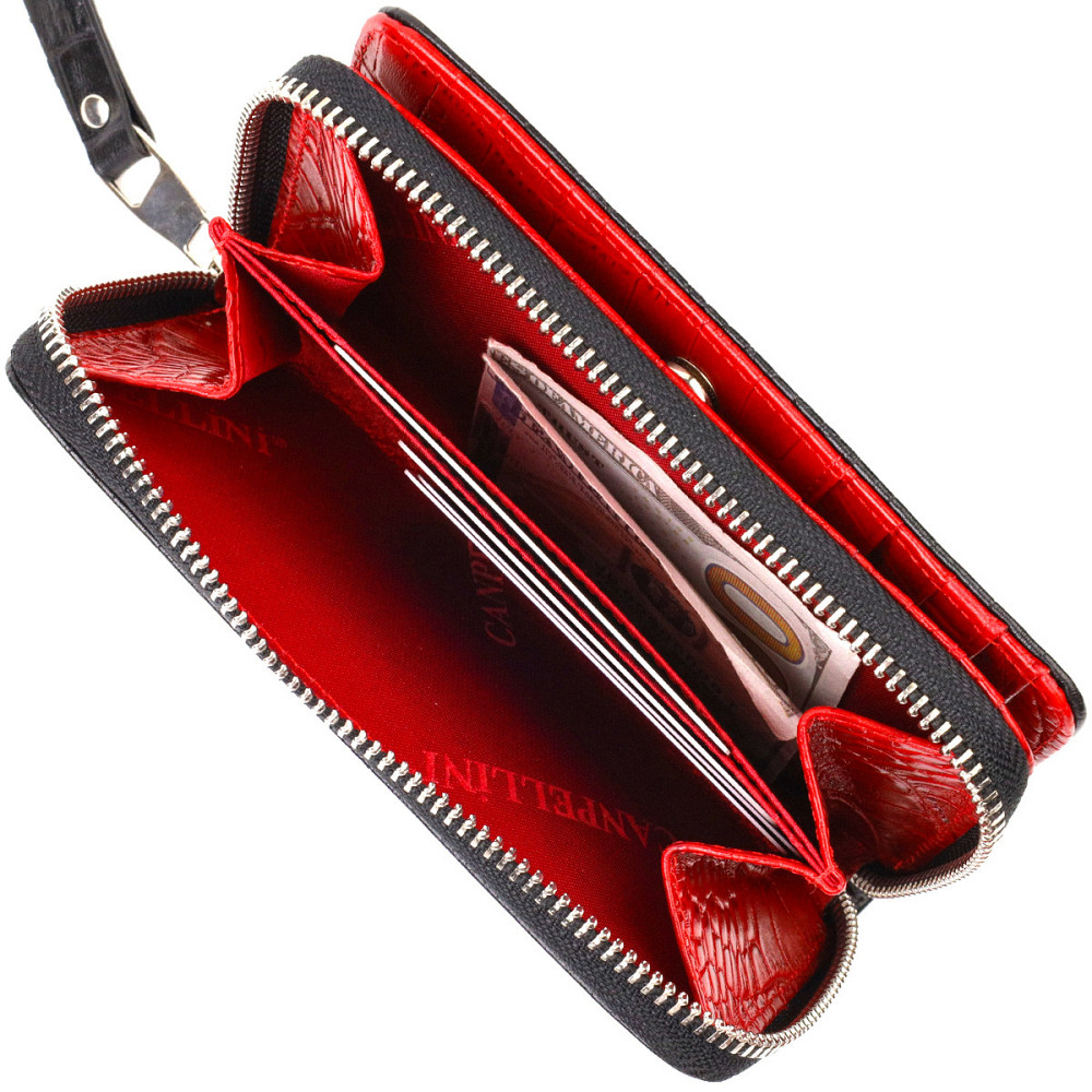 Стильное женское портмоне среднего размера из натуральной кожи с тиснением под крокодила Черное (CANPELLINI) Киев - изображение 1