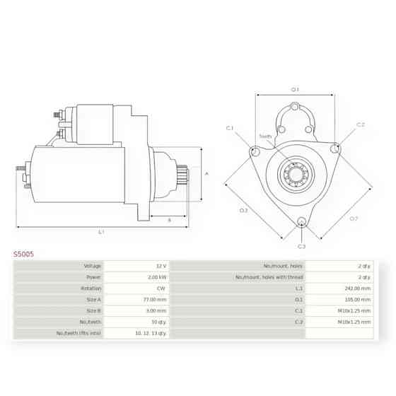 Стартер автомобіль Mitsubishi Colt II-III, Galant, Lancer, Pajero II 1.8-2.6D (1980-) (2.0кВт, 10 зуб) Мукачево