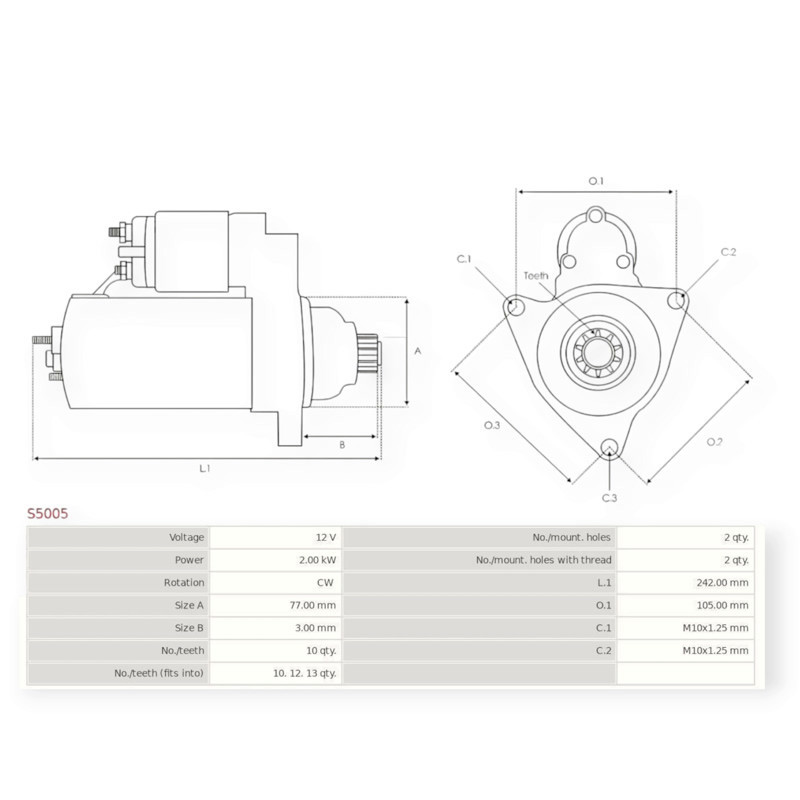 Стартер автомобиль Митсубиси Colt II-III, Galant, Lancer, Pajero II 1.8-2.6D (1980-) (2.0кВт, 10 зуб) Мукачево - изображение 5