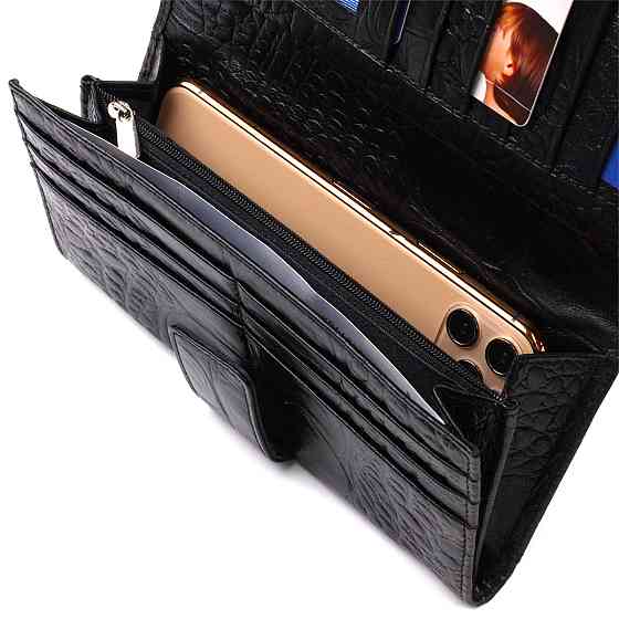 Красиве вертикальне чоловіче портмоне з натуральної шкіри з тисненням під крокодила CANPELLINI 21844 Чорне Київ