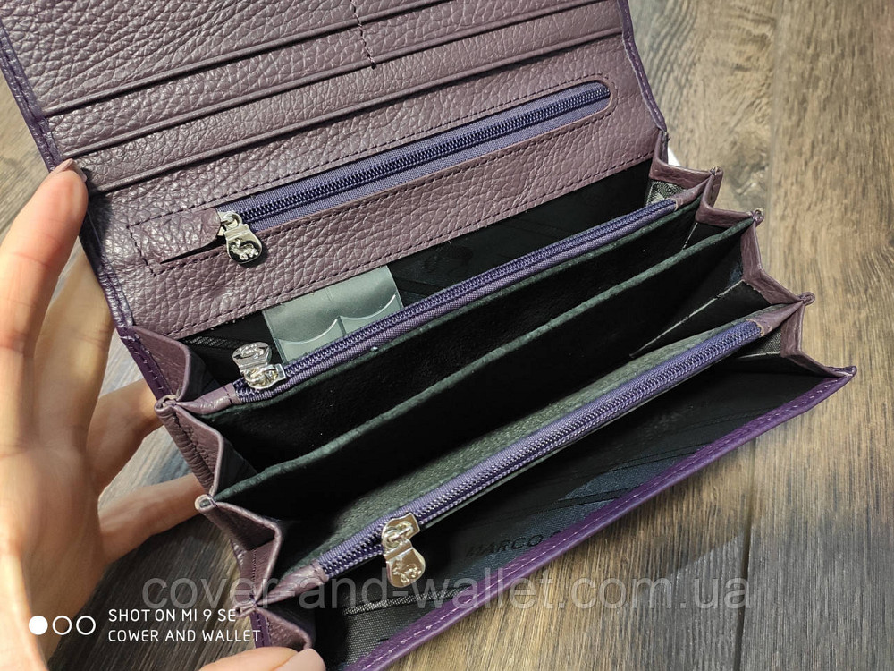 Женский кожаный кошелек на магнитной фиксации пудрового цвета Marco Coverna Фиолетовый Киев - изображение 3