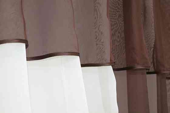 Кухонные шторы VR-Textil № 090к с ламбрекеном и подвязками венге с молочным 280х170 см (52-0015) Киев