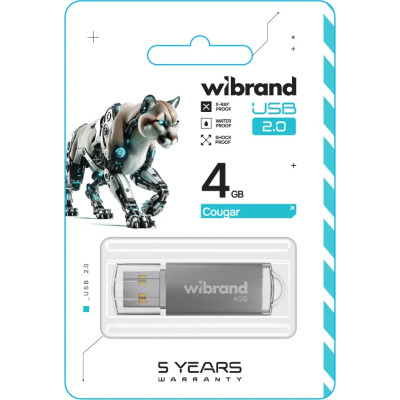 USB флеш накопитель Wibrand 4GB Cougar Silver USB 2.0 (WI2.0/CU4P1S) Винница - изображение 2