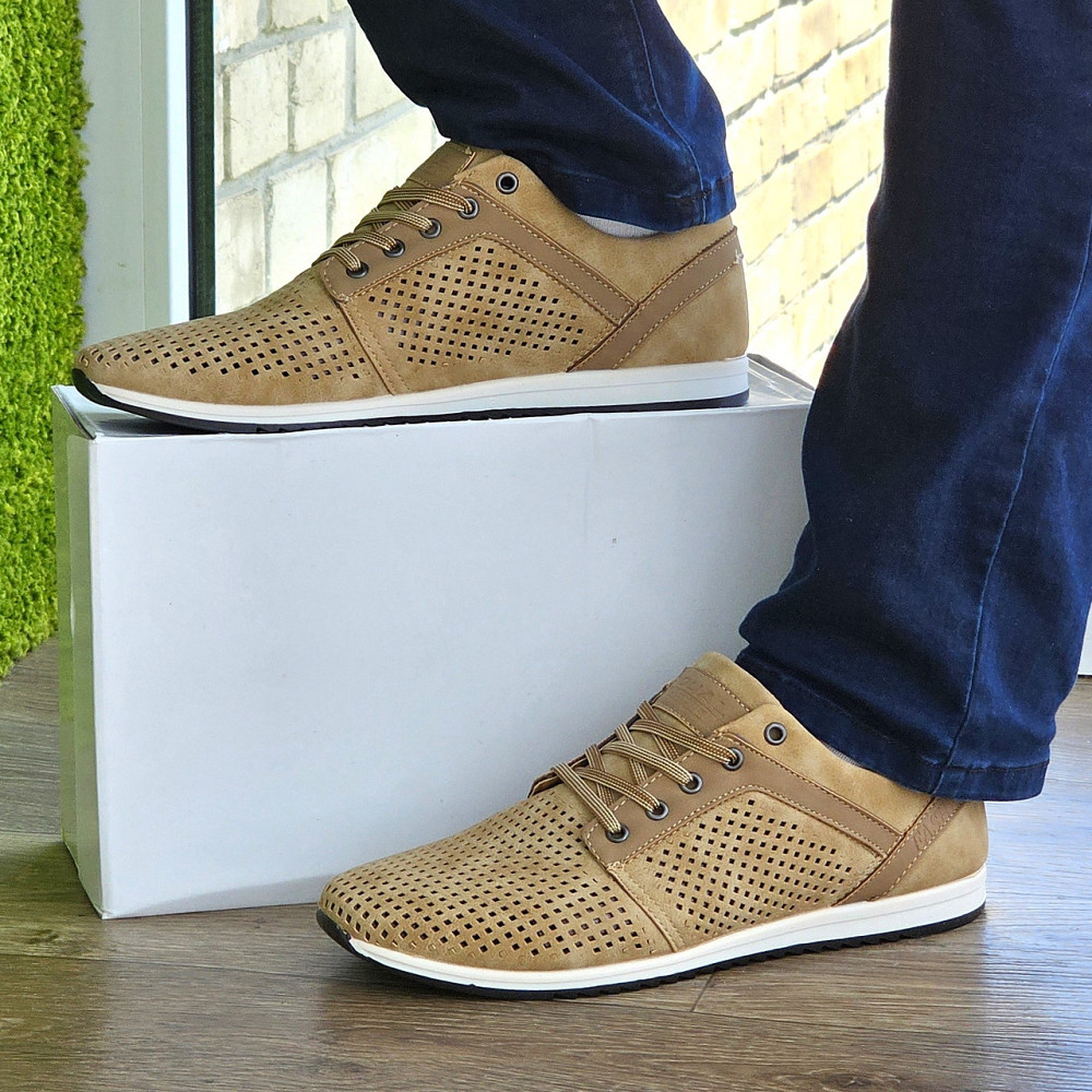 Чоловічі мокасини Літні Бежеві Туфлі Сіточка Коричневі Світлі (розміри: 40,41,42,43,44,45) - 201-4 Дніпро - фото 1