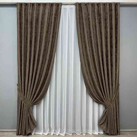 Комплект готових штор VR-Textil Жакард Sultan XO № 1557ш Коричневий 150х290 см 2 шт (33-1268) Київ