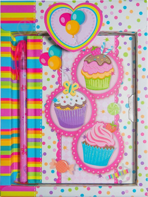 Блокнот дитячий на замочку 640610-A в подар.коробочці з ручкою 150x110mm, 70g, 56 л, тістечка, шт Київ - фото 1