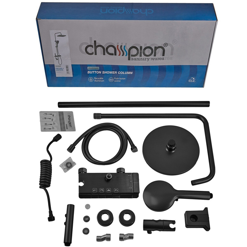 Душевая колонна Champion PBD-009-J BLACK с кнопочным переключателем и смесителем из алюминия, 4 режима Харьков - изображение 3