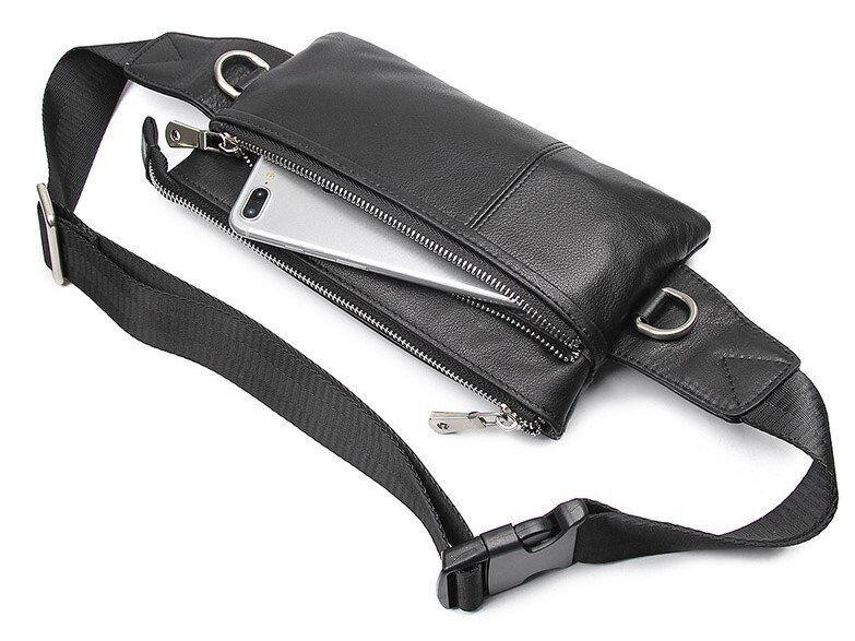 Сумка поясная зернистая кожаная Vintage 14976 Черная Киев - изображение 10