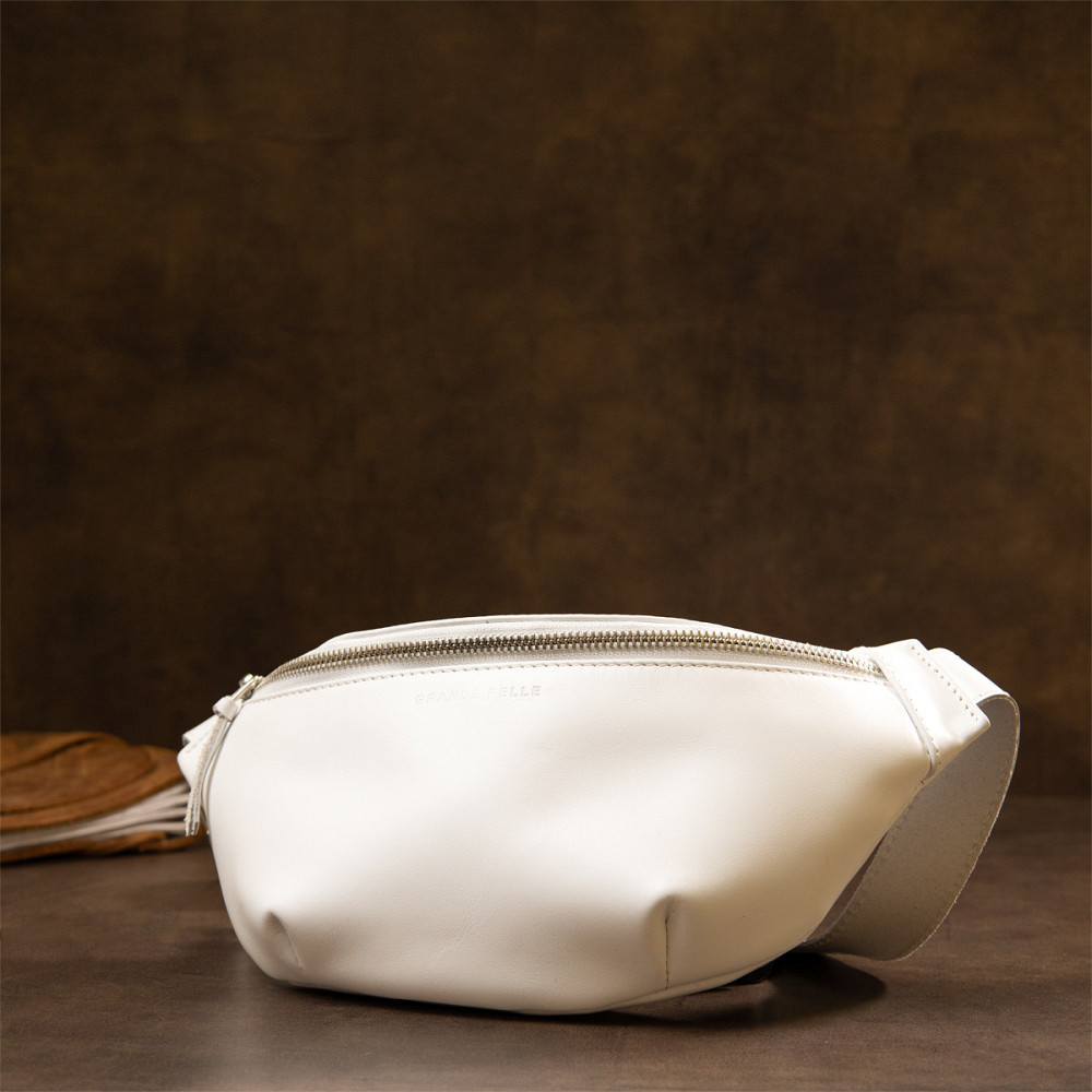 Стильна шкіряна сумка на пояс GRANDE PELLE 11356 Білий Київ - фото 3
