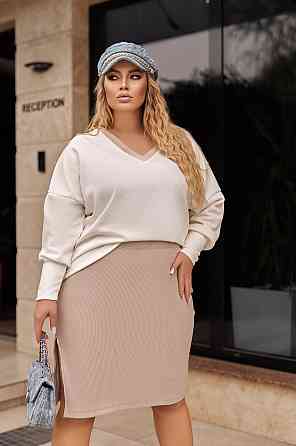 Жіночий костюм-двійка з ангори "Almo" оптом | Батал 54-56, Молочний + бежевий Київ