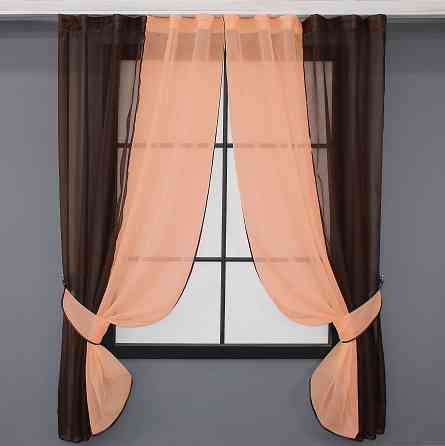 Кухонные шторы VR-Textil № 017к комбинированные с подвязками венге с персиковым 265х170 см (50-569) Киев