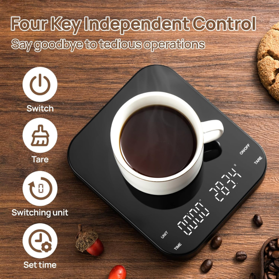 Кофейные весы MEILEN 3 кг/0,1 г с таймером, Type-C, цифровые весы для кофе Pour Over и эспрессо, черные Киев