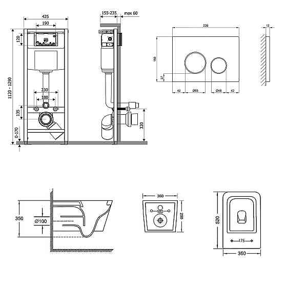 Готове рішення Qtap для ванної кімнати: підвісний унітаз Crow Rimless 520х360х290 + комплект інсталяції Nest 4 в 1 (кругла Київ