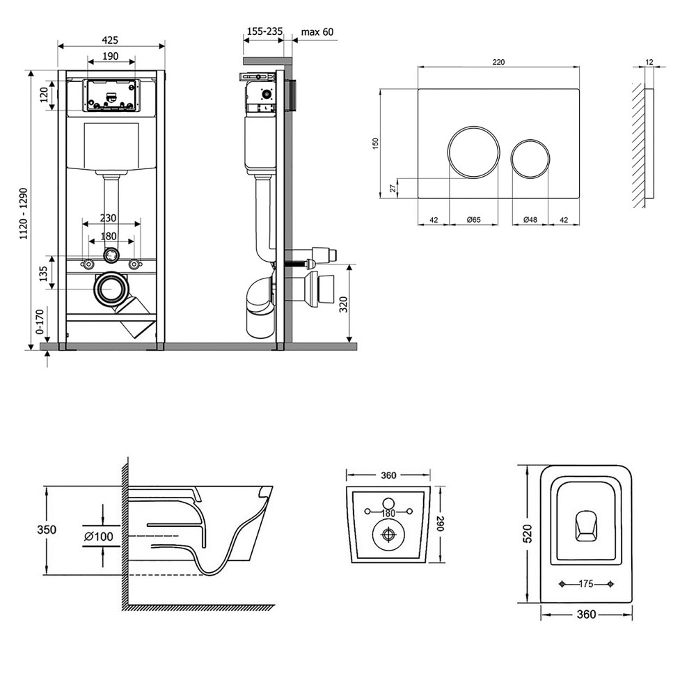 Готове рішення Qtap для ванної кімнати: підвісний унітаз Crow Rimless 520х360х290 + комплект інсталяції Nest 4 в 1 (кругла Київ - фото 2