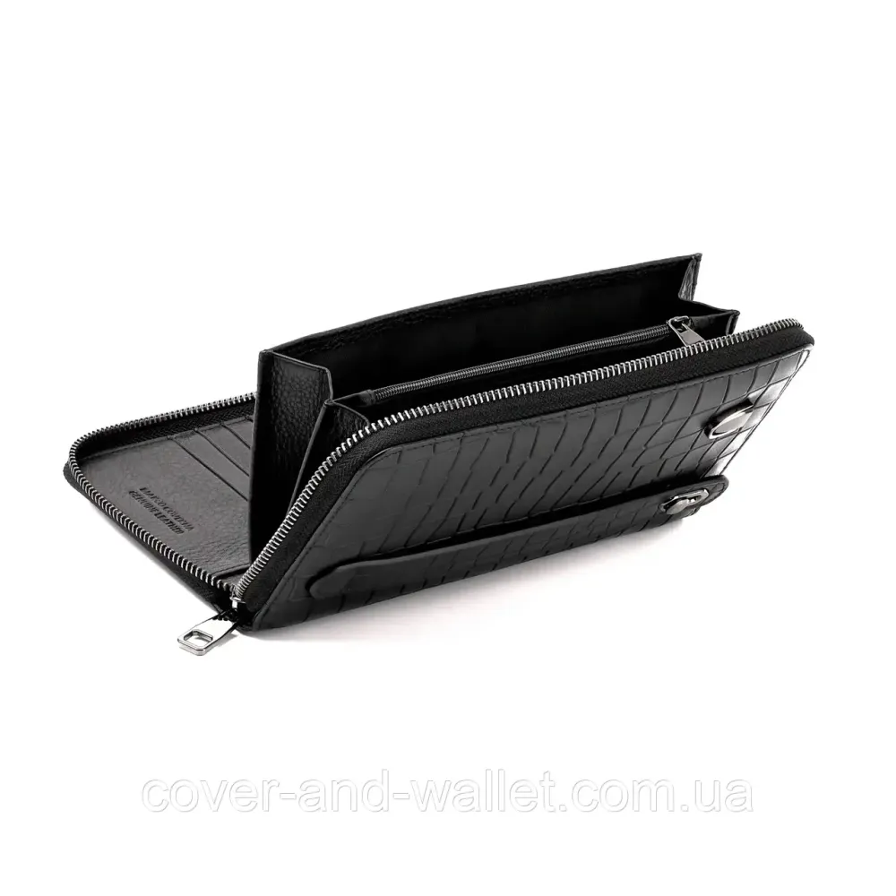 Модний чоловічий гаманець клатч із натуральної шкіри з фактурою під крокодила Marco Coverna 5901 Black Київ - фото 8