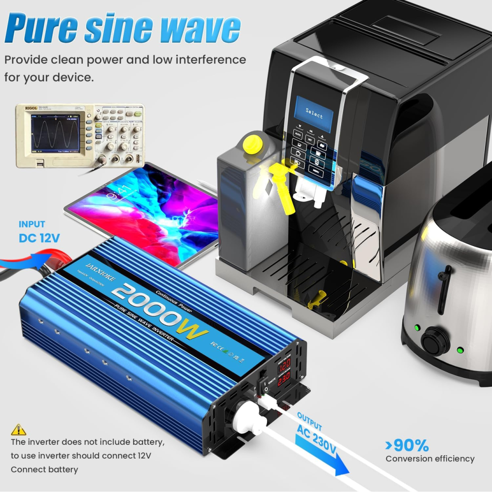 Інвертор 2200 W з чистою синусоїдою 2000W, перетворювач напруги 12 В - 230 В з 2 розетками змінного струму, USB-портами Київ - фото 4