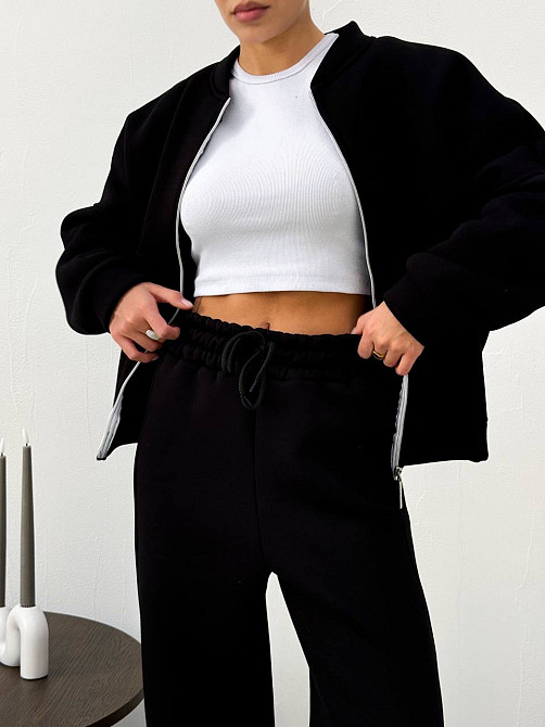 Жіночий теплий костюм-двійка з широкими штанами Чорний 48/52 Харків - фото 6