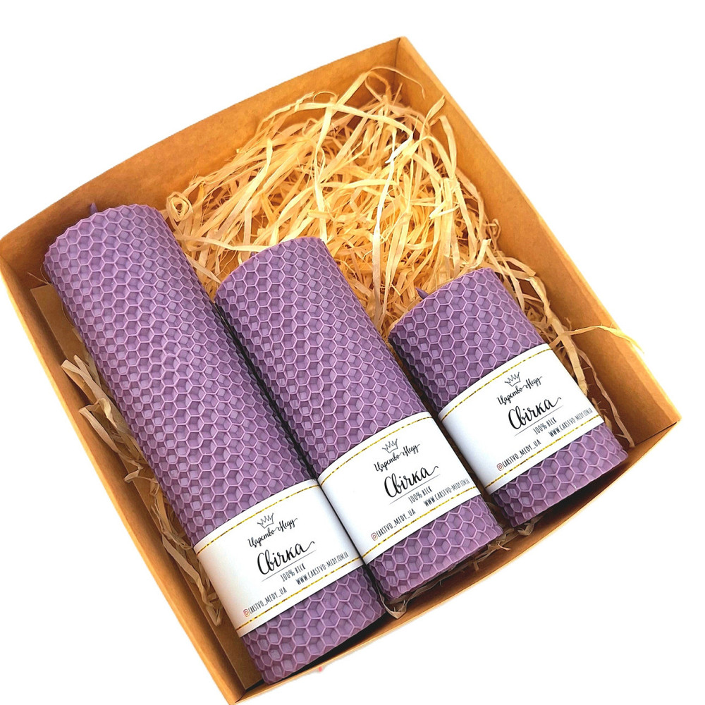 Набір свічок з вощини Царство Меду 8,5 см, 13 см, 17,5 см бузковий. Одеса - фото 1