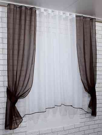 Кухонний комплект VR-Textil № 051к тюль і шторки з підв'язками венге з білим 280х170 см (50-491) Київ