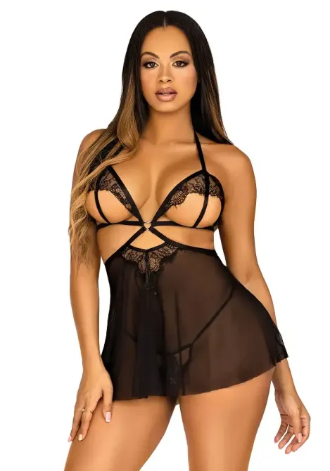 Пеньюар Leg Avenue Lace and mesh babydoll & panty Black L Львов - изображение 7
