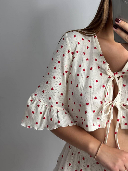 Жіночий комплект на зав'язках із шортами Червоні серця XL-2XL Харків - фото 4