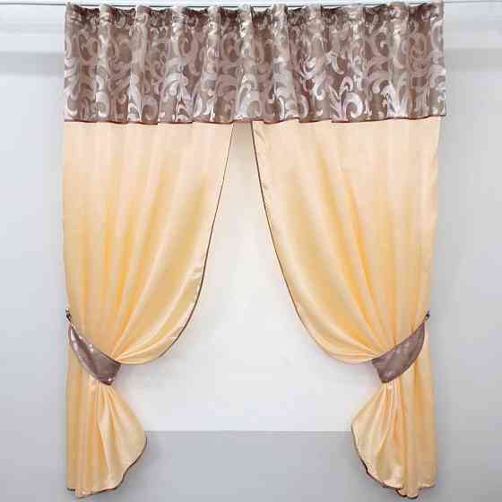 Кухонные шторы VR-Textil № 073к с ламбрекеном и подхватами персиковый с пудровым 270х170 см (52-0198) Киев