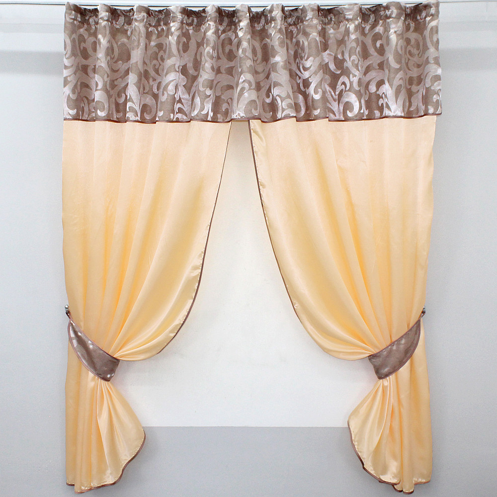 Кухонные шторы VR-Textil № 073к с ламбрекеном и подхватами персиковый с пудровым 270х170 см (52-0198) Киев - изображение 1