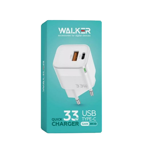 Зарядний пристрій мережевий USB/Type-C QC+PD 33W білий WALKER WH-43 Житомир