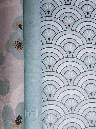 Шпалери вінілові Lutece Melody 51197104 геометрія напівкруги смуги фігури світло бірюзові білі золотисті Київ