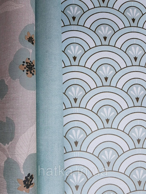 Шпалери вінілові Lutece Melody 51197104 геометрія напівкруги смуги фігури світло бірюзові білі золотисті Київ - фото 2