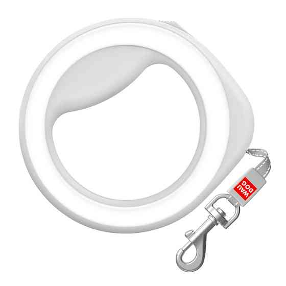 Поводок-рулетка для собак WAUDOG R-leash, круглая, XS-M, до 40 кг, 2,9 м, светоотражающая лента белый Киев