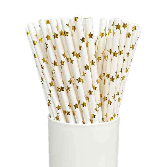 Коктейльні трубочки з принтом зірочок 25 штук 20 см золотисто-білий Київ