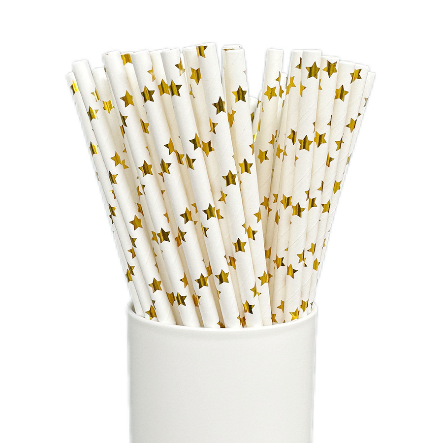 Коктейльні трубочки з принтом зірочок 25 штук 20 см золотисто-білий Київ - фото 1