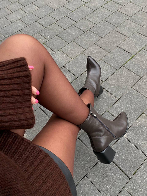 Черевики жіночі з натуральної шкіри демісезонні 6057 шоколадні на підборах / Черевики весна-осі Коломия - фото 7