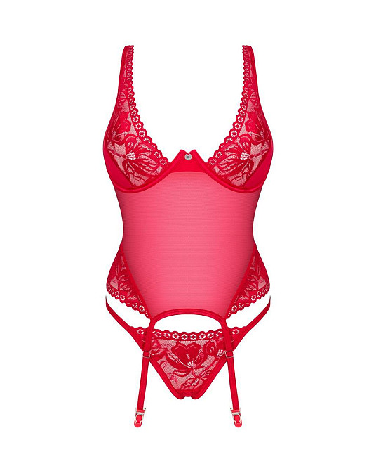 Прозорий корсет Obsessive Lacelove corset XL/2XL Red, мереживо, підв’язки для панчіх Sex Aura Київ - фото 3