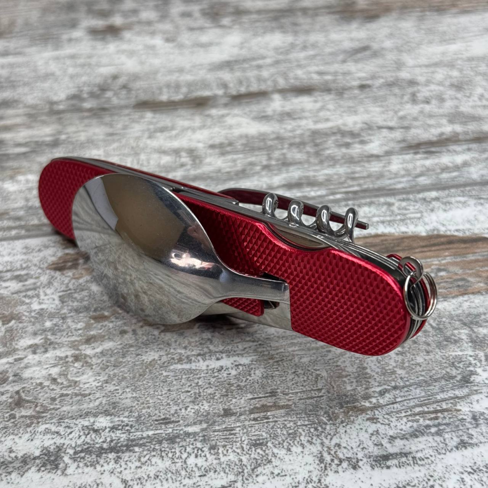 Туристический набор столовых приборов 6 в 1, складной нож, ложка, вилка, открывалка, штопор, походный комплект Киев - изображение 8