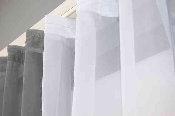 Кухонні штори VR-Textil № 017к комбіновані з підв'язками графітовий з білим 265х170 см (50-024) Київ