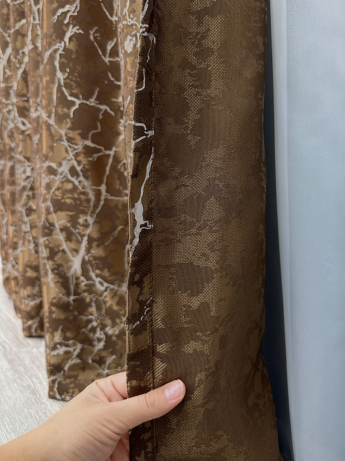Комплект готових штор VR-Textil Льон мармур Royal Touch № 2001ш Коричневий 150х270 см 2 шт (33-0969) Київ - фото 6