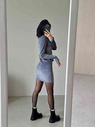 Женское праздничное элегантное велюровое мини-платье Серый, 46/48 Одесса