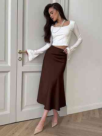 Жіноча трендова шоколадна спідниця із шовк-сатину 54/56 Одеса
