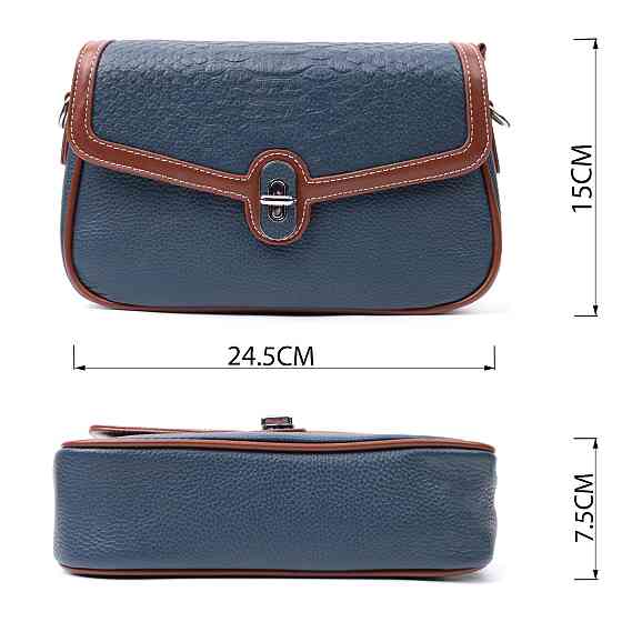 Сумка жіноча з фактурним клапаном із натуральної шкіри Vintage 22622 Синя Київ