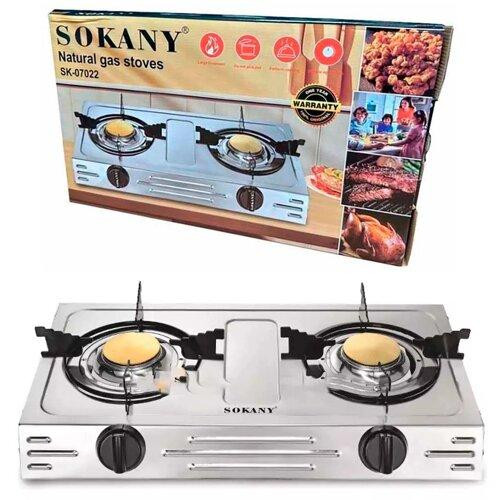 Газова настільна плита SOKANY SK-07022, 2 конфорки, нержавіюча сталь, компактна та безпечна Київ - фото 1